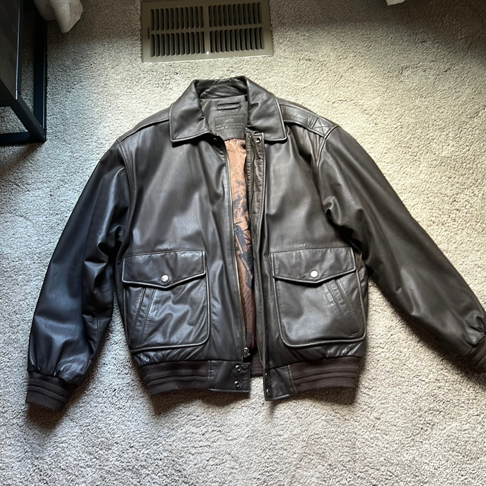 Men’s brown leather bomber jacket